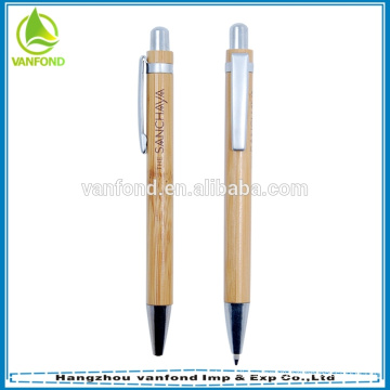 Engraved logo customized promotional bamboo ballpen with metal clip